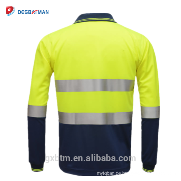 Reflektierendes Hi Vis Ripp-Kragen-Polo-T-Shirts mit erhitztem reflektierendem Band